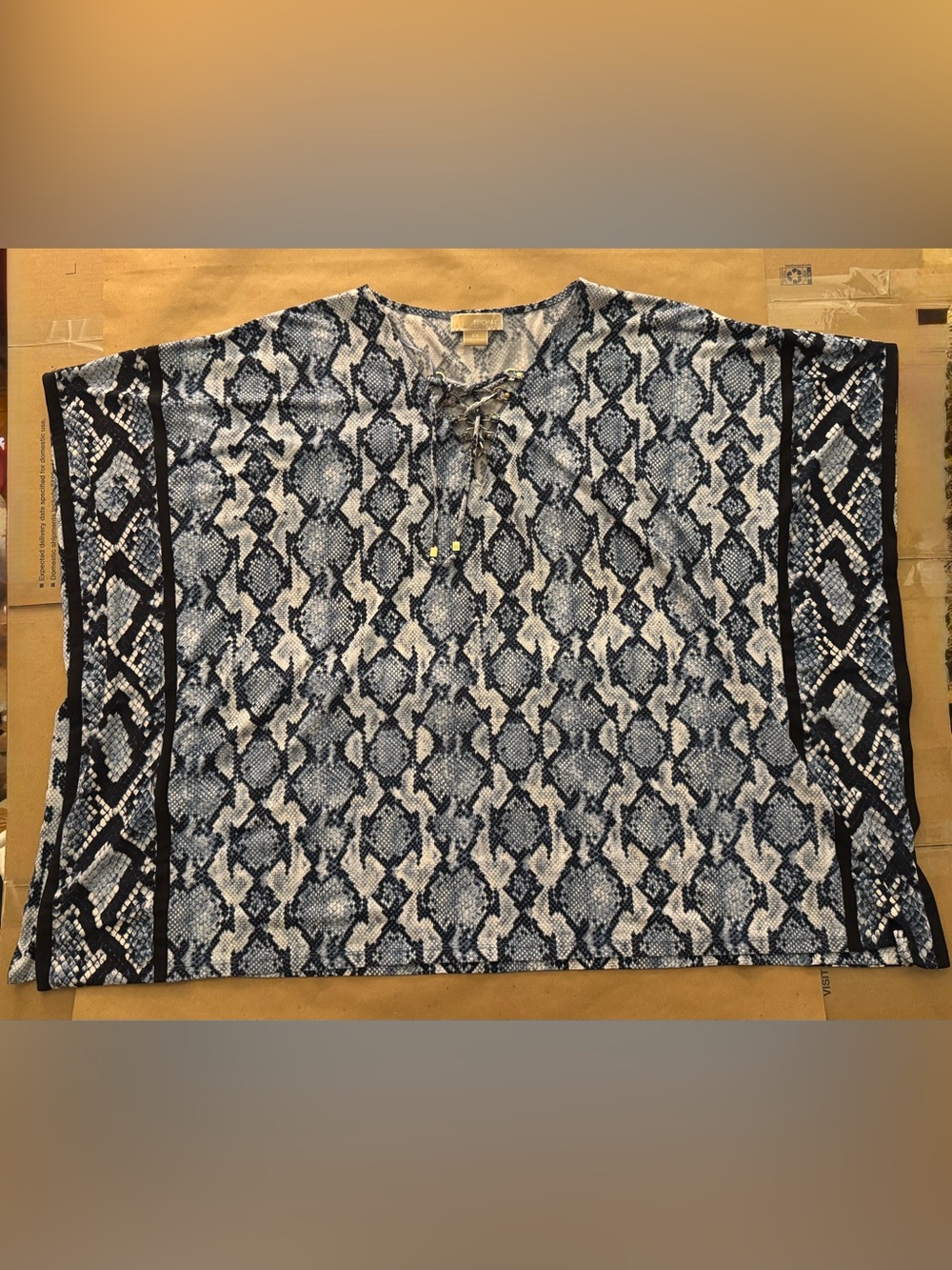 Micheal Kors Kimono Tunic Cool Blue Snakeskin Print Sleeveless Top Size 2X
